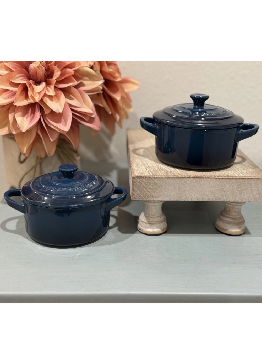 Le Creuset Stoneware Mini Cocotte W/
Lid 10cm / 8oz ~ NUIT Blue Set Of 2